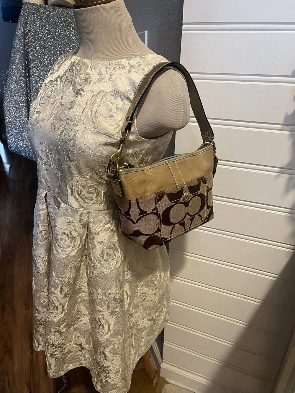 Coach Signature Mini Shoulder Bag in Brown and Tan